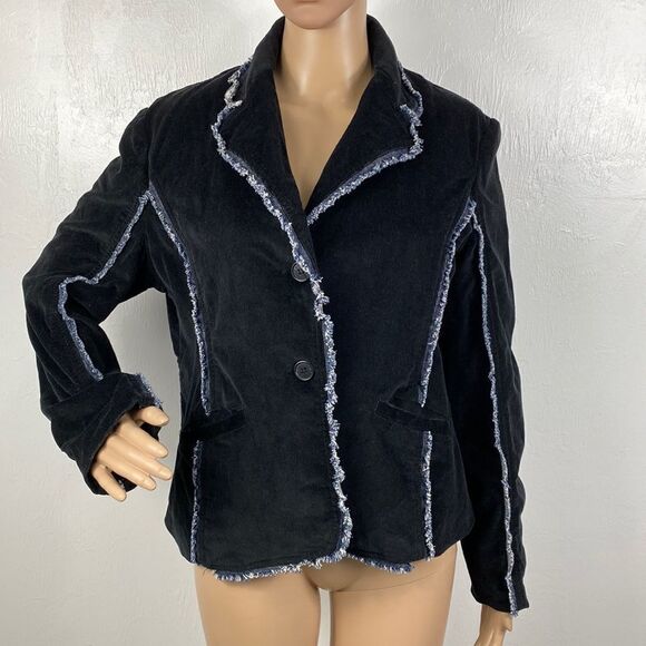 Luii black cotton blend corduroy contrast trim blazer jacket size L - Picture 1 of 8